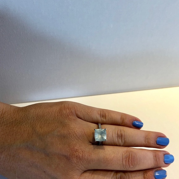 Aqua marine white gold and diamond ring - Picture 6 of 8